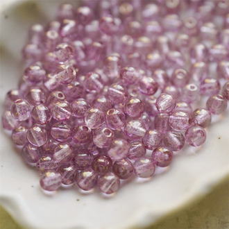 透明光泽斑驳玫瑰粉~迷你小圆珠捷克珠玻璃琉璃珠 4MM