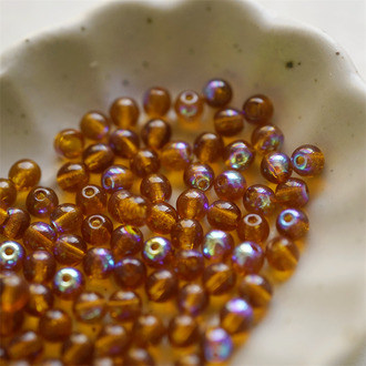 琥珀光泽感幻彩色~迷你小圆珠捷克珠玻璃琉璃珠 4MM