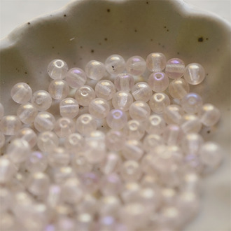 透明浅浅粉幻彩~迷你小圆珠捷克珠玻璃琉璃珠 4MM