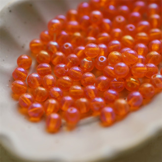 透明橘红色幻彩~迷你小圆珠捷克珠玻璃琉璃珠 4MM