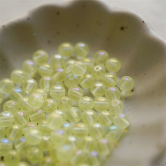 透明浅黄色幻彩~迷你小圆珠捷克珠玻璃琉璃珠 4MM
