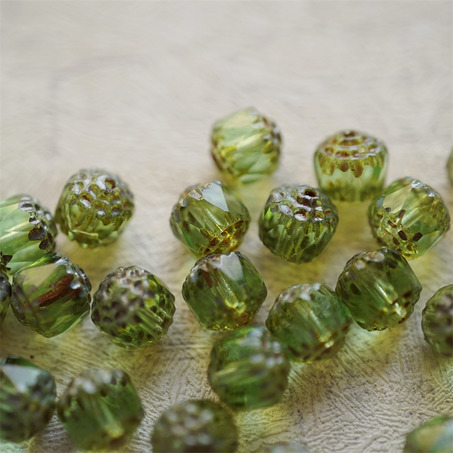 透绿色做旧毕加索边~高级切面古董风格珠捷克珠玻璃琉璃珠 8MM-3
