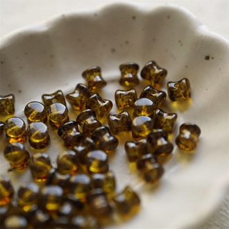 经典深琥珀毕加索色~迷你腰鼓骨头珠可爱法绣串珠 4X6MM