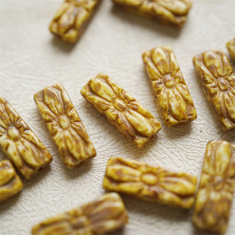 复古白棕做旧毕加索色~矩形长方形花型描金捷克珠玻璃琉璃 20X8MM