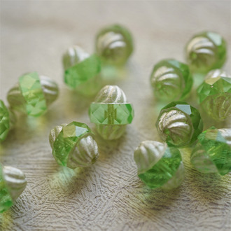 透浅绿复古矿银边~切面陀螺珠捷克玻璃琉璃 11X10MM