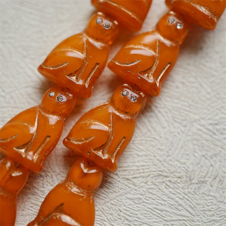 秋日橘夹心渐变mix描玫瑰金(透明白钻眼睛)~中号超复古可爱猫咪珠捷克玻璃琉璃珠 19X14MM