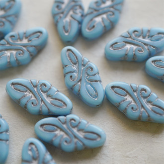 油画蓝描银色~绝美复古巴洛克直孔捷克珠玻璃琉璃 19X9MM