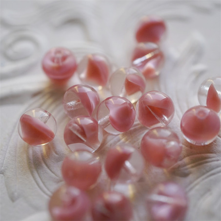 SALE粉色透明夹心mix~圆珠玻璃琉璃捷克珠 9MM-4