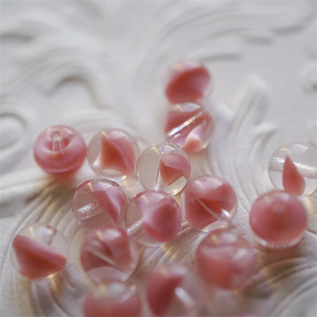 SALE粉色透明夹心mix~圆珠玻璃琉璃捷克珠 9MM-3