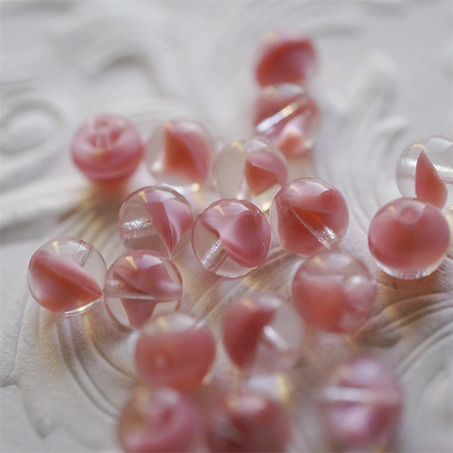 SALE粉色透明夹心mix~圆珠玻璃琉璃捷克珠 9MM-5