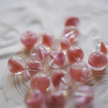 SALE粉色透明夹心mix~圆珠玻璃琉璃捷克珠 9MM-6