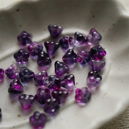 莓果紫色系渐变mix~清新可爱捷克珠DIY串珠材料琉璃玻璃配件莲雾小喇叭花 4X6MM-2