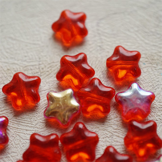 幻彩透圣诞红色~五角星捷克珠玻璃琉璃珠星星 12MM