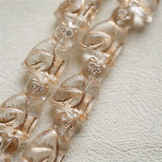 经典水晶白描玫瑰金(透明白钻眼睛)~中号超复古可爱猫咪珠捷克玻璃琉璃珠 19X14MM