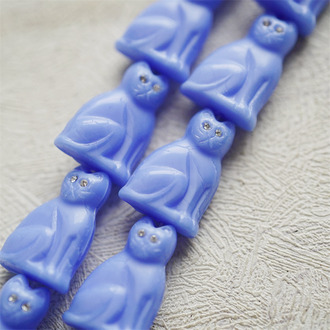 亮面丝绸温柔海蓝(透明白钻眼睛)~中号超复古可爱猫咪珠捷克玻璃琉璃珠 19X14MM