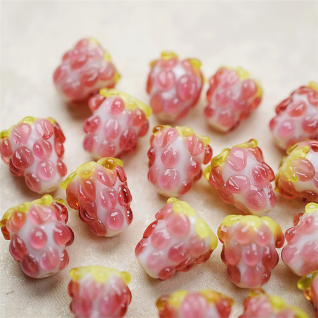 奶油糖果粉嘟嘟莓果小树莓~手造直孔可爱小树莓水果日本进口灯工玻璃琉璃珠 尺寸约14MM-3