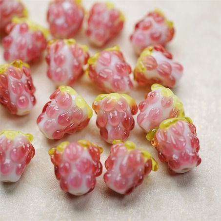 奶油糖果粉嘟嘟莓果小树莓~手造直孔可爱小树莓水果日本进口灯工玻璃琉璃珠 尺寸约14MM-2