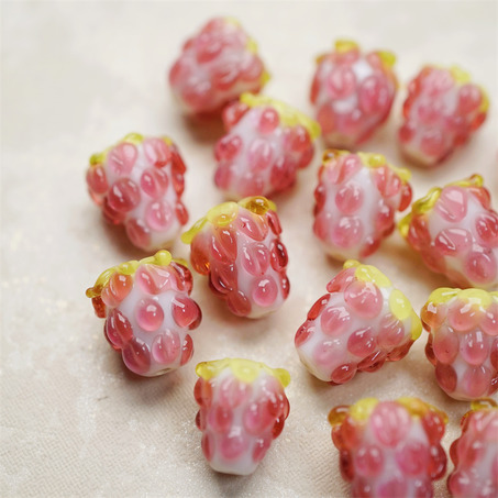 奶油糖果粉嘟嘟莓果小树莓~手造直孔可爱小树莓水果日本进口灯工玻璃琉璃珠 尺寸约14MM-9