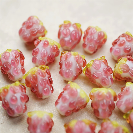 奶油糖果粉嘟嘟莓果小树莓~手造直孔可爱小树莓水果日本进口灯工玻璃琉璃珠 尺寸约14MM-6