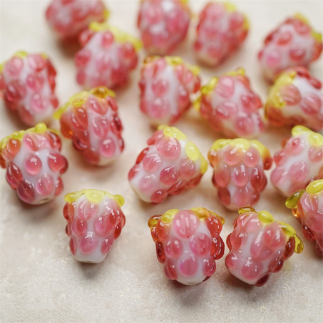 奶油糖果粉嘟嘟莓果小树莓~手造直孔可爱小树莓水果日本进口灯工玻璃琉璃珠 尺寸约14MM-5