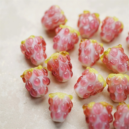 奶油糖果粉嘟嘟莓果小树莓~手造直孔可爱小树莓水果日本进口灯工玻璃琉璃珠 尺寸约14MM-8