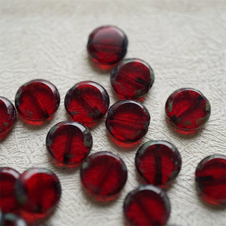 复古深宝石红做旧毕加索色~常规扁圆直孔圆饼硬币捷克珠玻璃琉璃珠 10MM