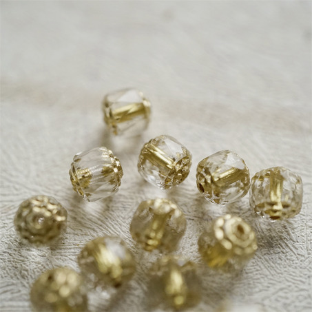 经典透明水晶白描金色~高级切面古董风格珠捷克珠玻璃琉璃珠 8MM-1