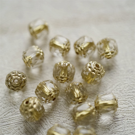 经典透明水晶白描金色~高级切面古董风格珠捷克珠玻璃琉璃珠 8MM