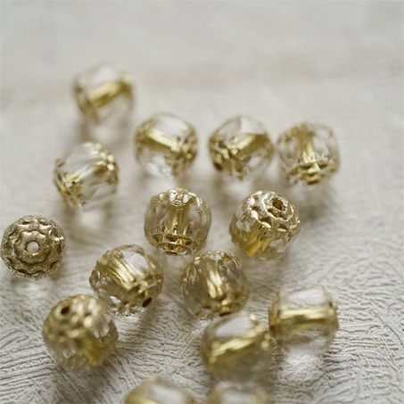 经典透明水晶白描金色~高级切面古董风格珠捷克珠玻璃琉璃珠 8MM-6