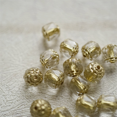 经典透明水晶白描金色~高级切面古董风格珠捷克珠玻璃琉璃珠 8MM-7