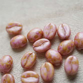 复古粉色水染做旧斑驳毕加索~可爱百搭咖啡豆珠捷克珠玻璃琉璃珠 11X8MM