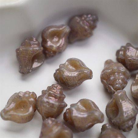光泽灰棕色~海螺海洋生物贝壳类捷克珠玻璃琉璃珠 15X12MM-5