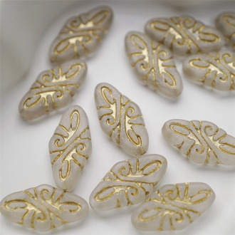 雾面透明描金色~绝美复古巴洛克直孔捷克珠玻璃琉璃 19X9MM