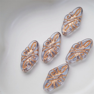 透浅灰描玫瑰金色~绝美复古巴洛克直孔捷克珠玻璃琉璃 19X9MM