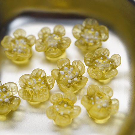 蜂蜜黄渐变色~手造直孔立体花朵植物园日本进口灯工玻璃琉璃珠 尺寸约13MM
