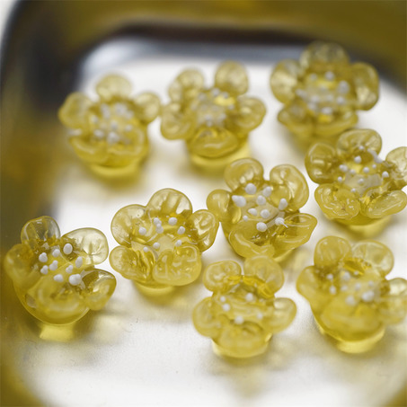 蜂蜜黄渐变色~手造直孔立体花朵植物园日本进口灯工玻璃琉璃珠 尺寸约13MM-3