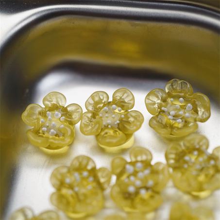 蜂蜜黄渐变色~手造直孔立体花朵植物园日本进口灯工玻璃琉璃珠 尺寸约13MM-6