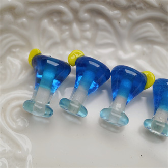 蓝色夏威夷~手造直孔立体鸡尾酒喫茶店趣味日本进口灯工玻璃琉璃珠 尺寸约12X17MM