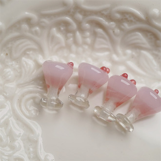 红粉佳人~手造直孔立体鸡尾酒喫茶店趣味日本进口灯工玻璃琉璃珠 尺寸约12X17MM