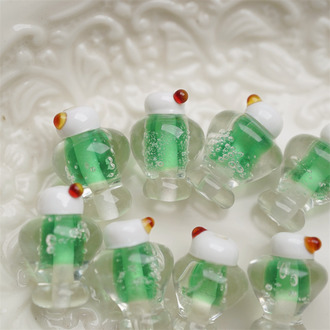 昭和风密瓜苏打~手造直孔立体苏打汽水甜品杯喫茶店趣味日本进口灯工玻璃琉璃珠 尺寸约14X20MM