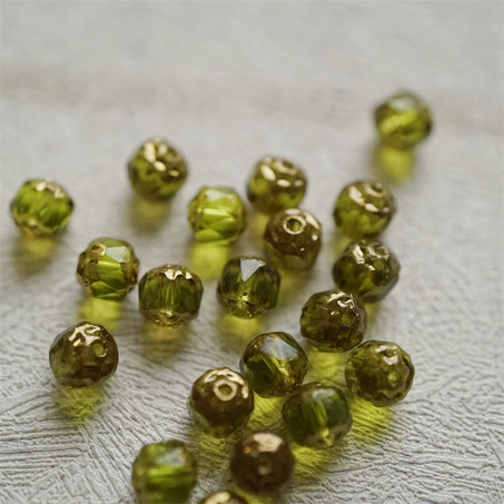 透橄榄绿金属光泽~高级切面古董风格珠捷克珠玻璃琉璃珠 6MM-2