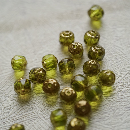 透橄榄绿金属光泽~高级切面古董风格珠捷克珠玻璃琉璃珠 6MM-6