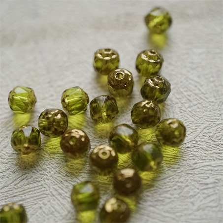 透橄榄绿金属光泽~高级切面古董风格珠捷克珠玻璃琉璃珠 6MM-7