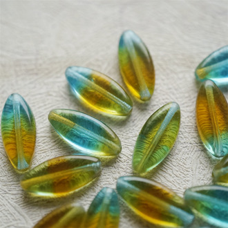 透琥珀绿mix渐变色~椭圆梭形扁珠捷克珠玻璃琉璃珠 18X7MM