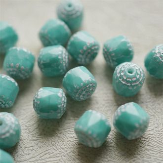 复古松石绿描白色~高级切面古董风格珠捷克珠玻璃琉璃珠 10MM