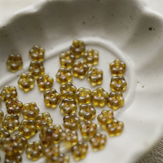 经典透琥珀毕加索色~百搭勿忘我小花隔珠捷克玻璃珠琉璃 5MM