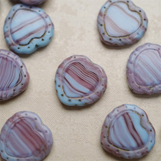 复古莓果蓝紫mix渐变色~可爱桃心蕾丝花边2号做旧款爱心捷克珠玻璃琉璃珠 18X18MM