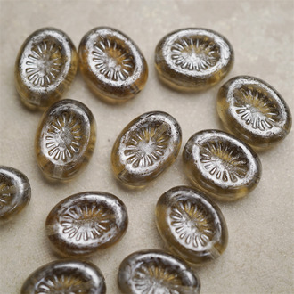 复古透棕灰斑驳星光银色~奇异纹椭圆捷克珠琉璃玻璃珠 14X10MM