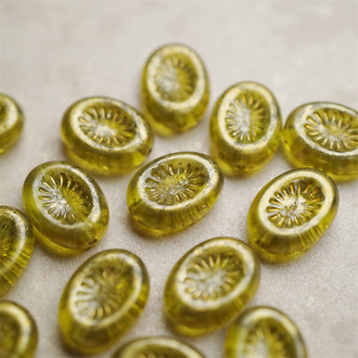 透橄榄绿斑驳星光金色~奇异纹椭圆捷克珠琉璃玻璃珠 14X10MM