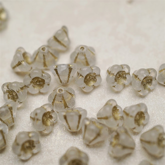 雾白条纹mix描金~莲雾捷克珠玻璃珠琉璃小花喇叭花 8X6MM